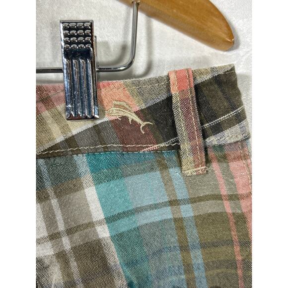 Tommy Bahama Shorts 40 Tan Blue Plaid Linen Tencel Bermuda - Picture 8 of 13